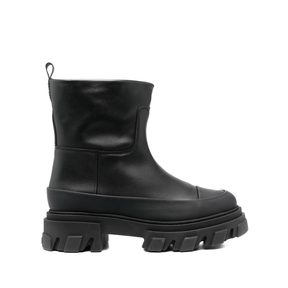 NWT Ganni Tubular Low Black Leather Chunky Lug Sole Boots 37 / 7